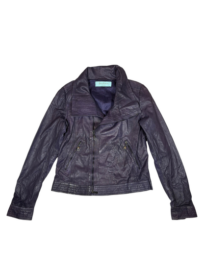 Purple Oversized Collar Biker Leather Jacket