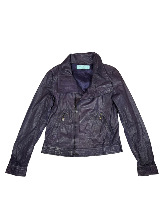 Purple Oversized Collar Biker Leather Jacket