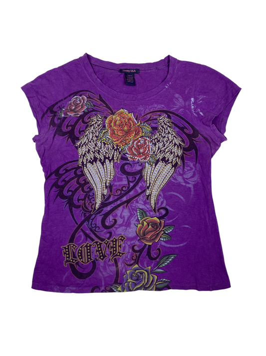 Y2K Roses Wings Graphic Tee