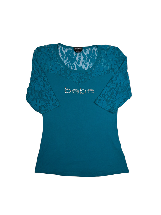 Bebe Blue Laced Long Sleeve Top
