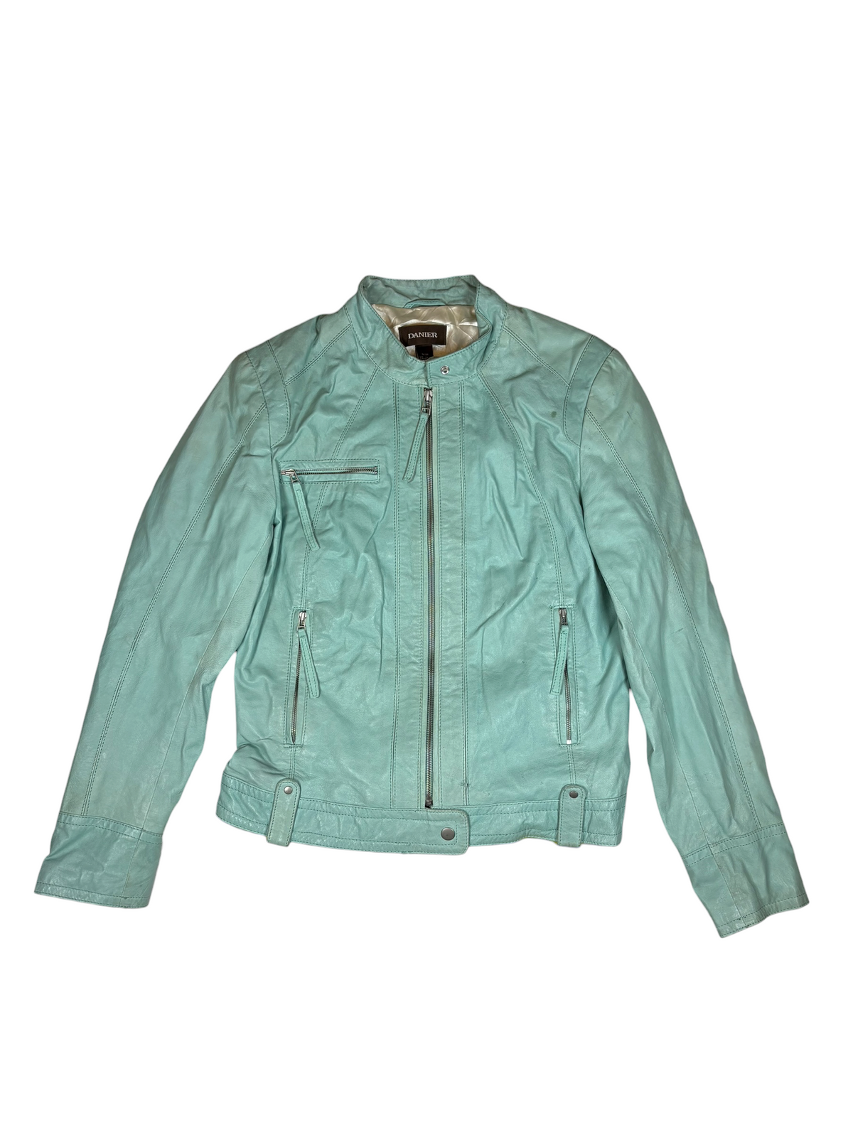 Mint Blue Biker Leather Jacket