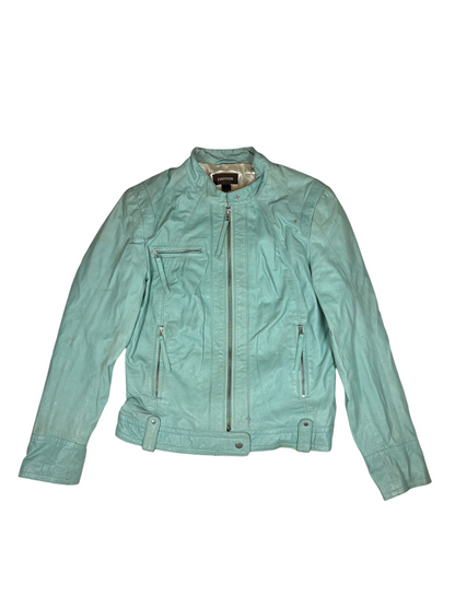Mint Blue Biker Leather Jacket