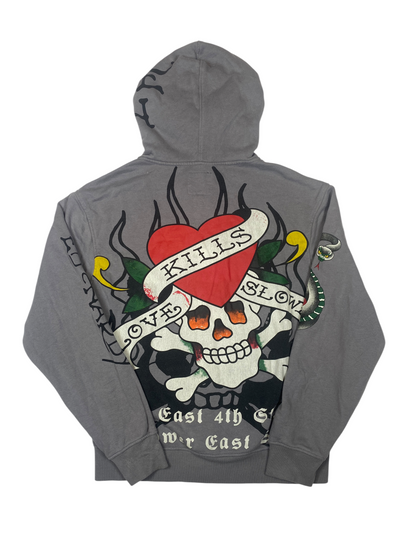 Ed Hardy Grey Graphic Zip-Up Hoodie