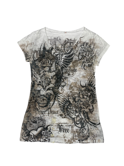 Y2K Gothic Graphic Slim V-Neck Tee