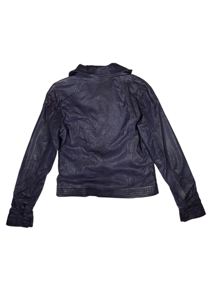 Purple Oversized Collar Biker Leather Jacket