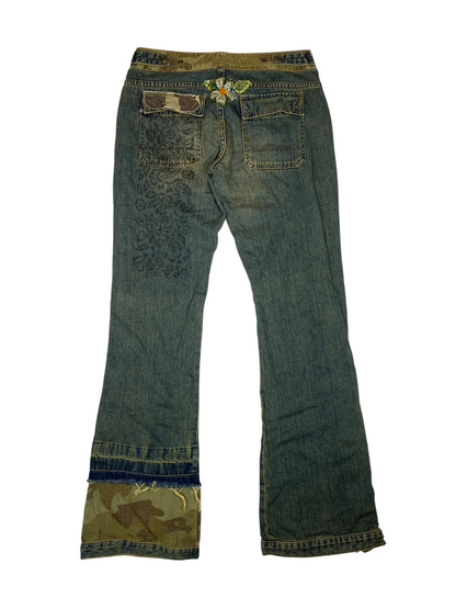 Vintage Express Camo Floral Patch Jeans
