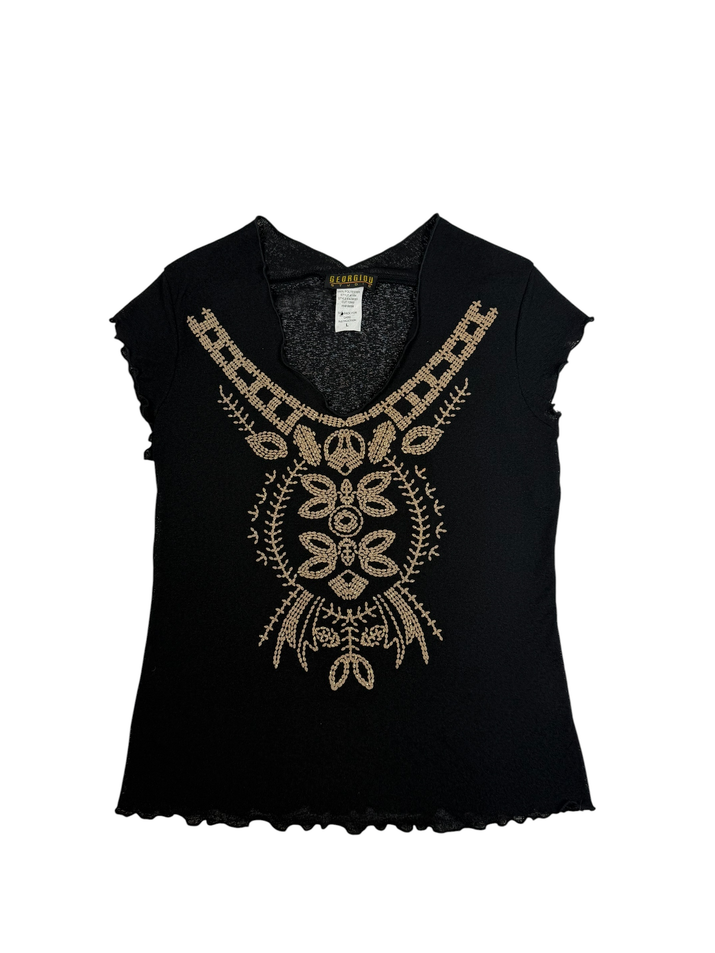 Georgiou Boho Embroidered Mesh Top