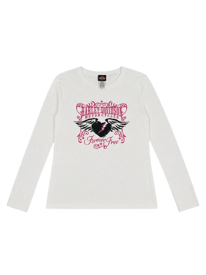 Harley Davidson Pink Flying Heart Graphic Long Sleeve
