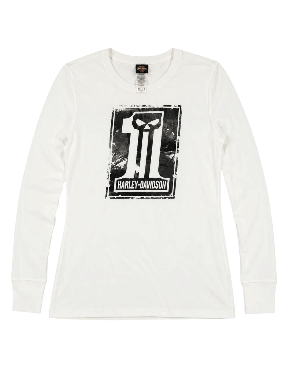 Harley Davidson White and Black Graphic Long Sleeve