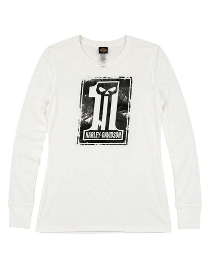 Harley Davidson White and Black Graphic Long Sleeve