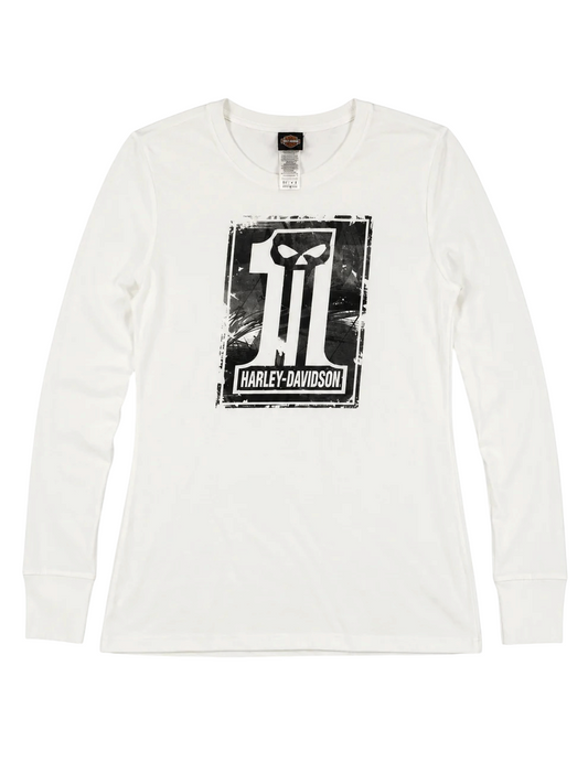 Harley Davidson White and Black Graphic Long Sleeve