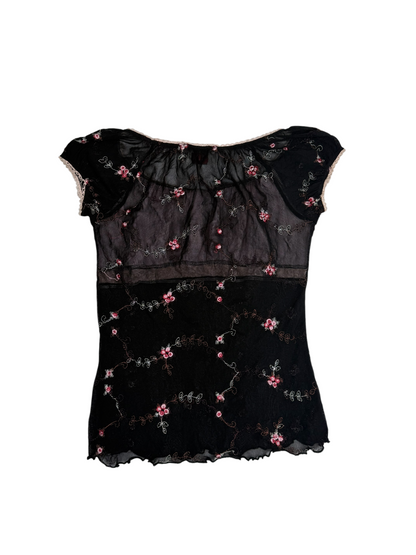 Venus Embroidered Floral Mesh Top