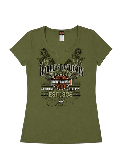 Harley Davidson Green Winged Graphic Tee