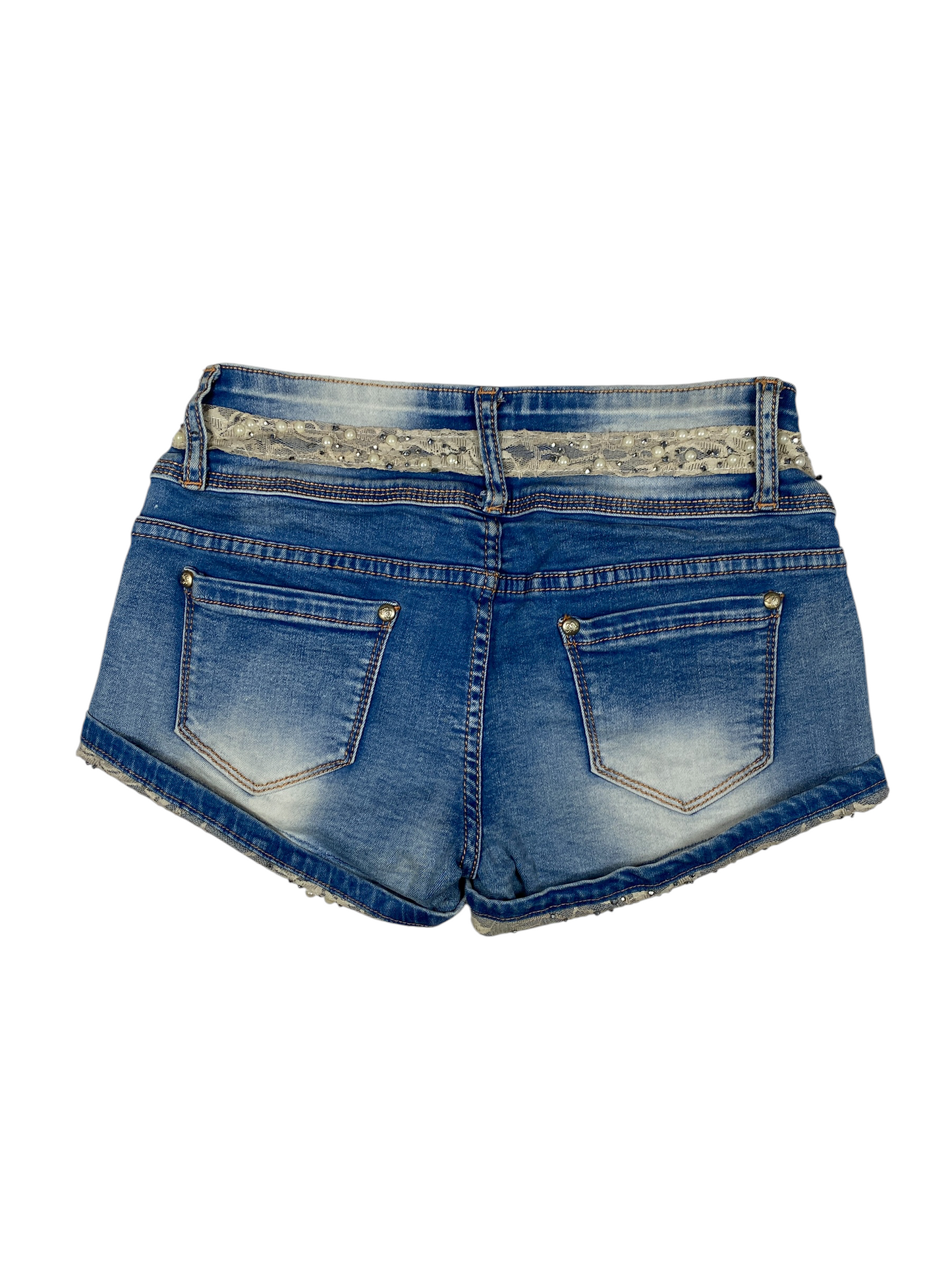Y2K Pearl Lace Hem Mini Shorts
