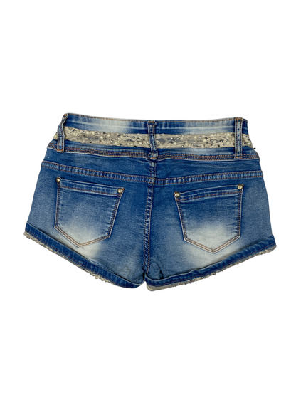 Y2K Pearl Lace Hem Mini Shorts