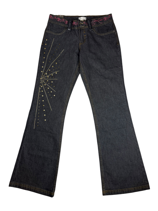 Eckō Red Embellished Flare Jeans