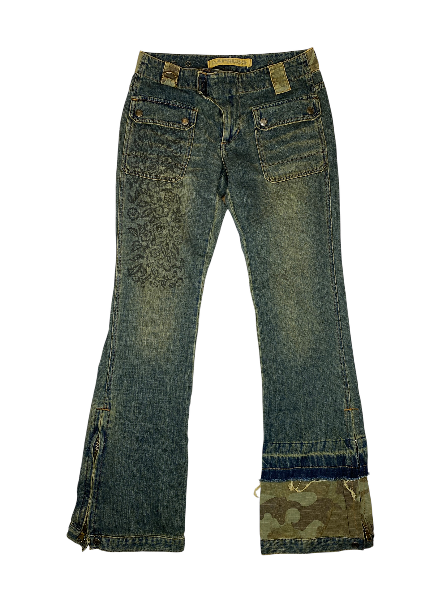 Vintage Express Camo Floral Patch Jeans
