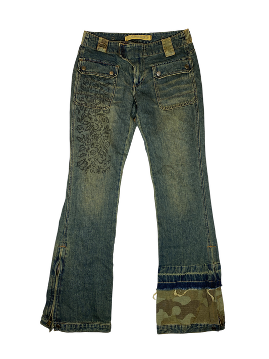 Vintage Express Camo Floral Patch Jeans
