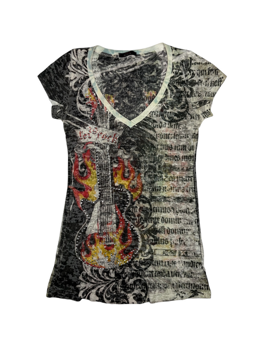 Y2K Tattoo Guitar V-Neck Tee