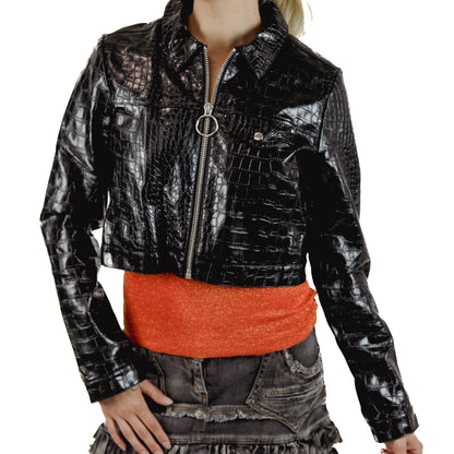 Faux Crocodile Zip-Up Jacket