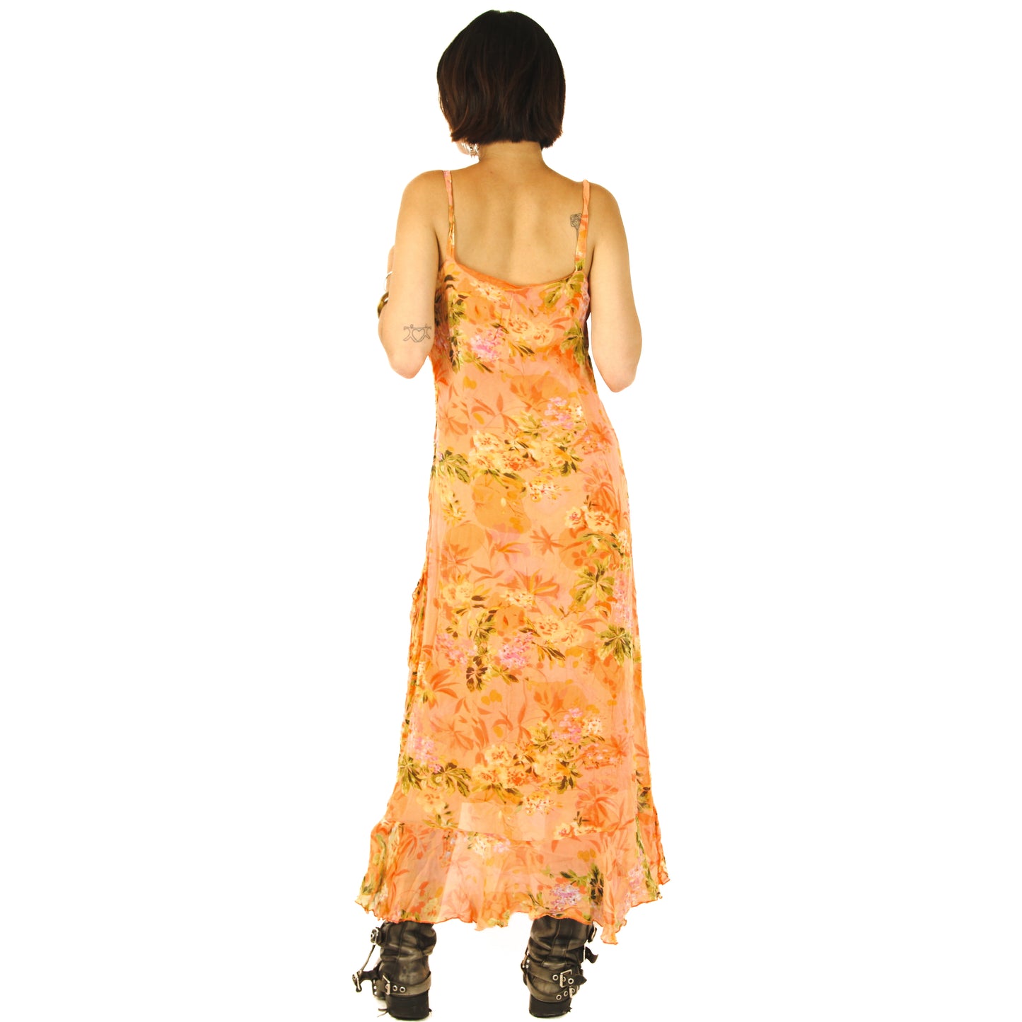 Ethereal Orange Flower Mesh Sundress