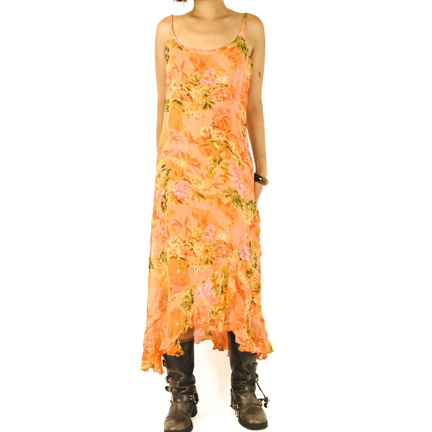 Ethereal Orange Flower Mesh Sundress